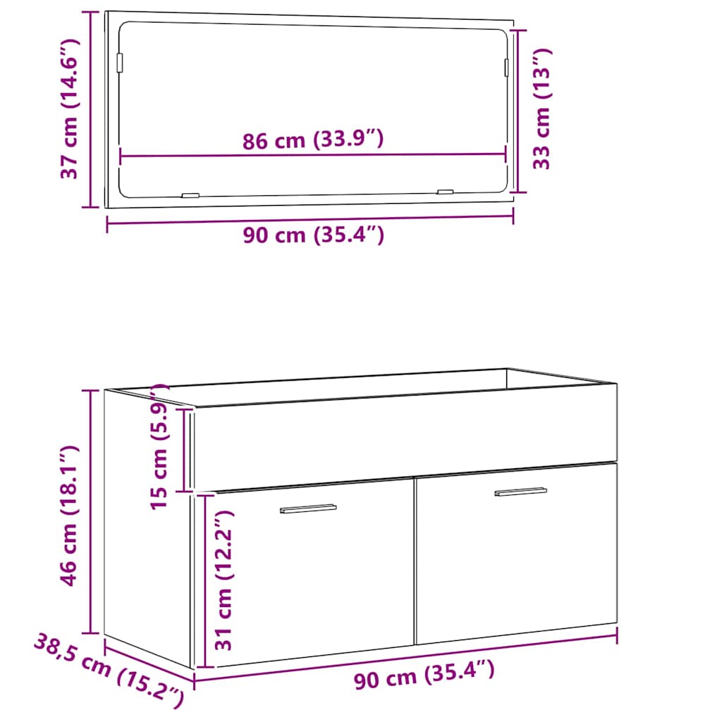 Σετ Επίπλων Μπάνιου 2 pcs Μαύρη Οξυά Επεξεργασμένο ξύλο - Pakobazaar