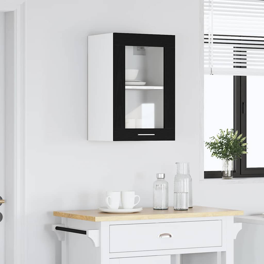Κρεμαστό Γυάλινο Ντουλάπι Μαύρο Δρυς 40x31x60 εκ. από Τεχνητό Ξύλο - Pakobazaar