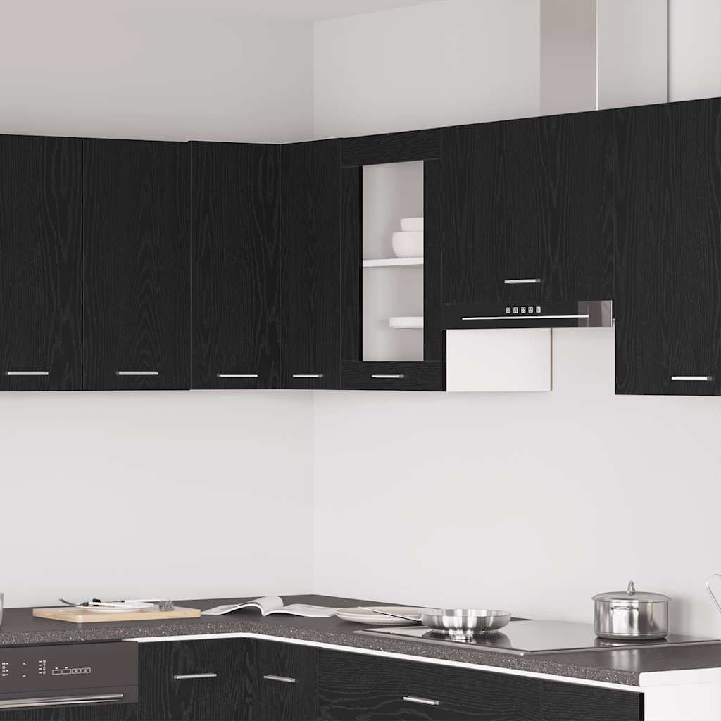 Κρεμαστό Γυάλινο Ντουλάπι Μαύρο Δρυς 40x31x60 εκ. από Τεχνητό Ξύλο - Pakobazaar