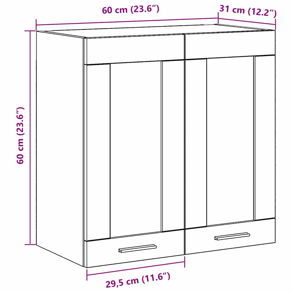 Κρεμαστό ντουλάπι με ράφι Επιτοίχιο Μαύρη Οξυά 60 x 31 x 60 εκ.