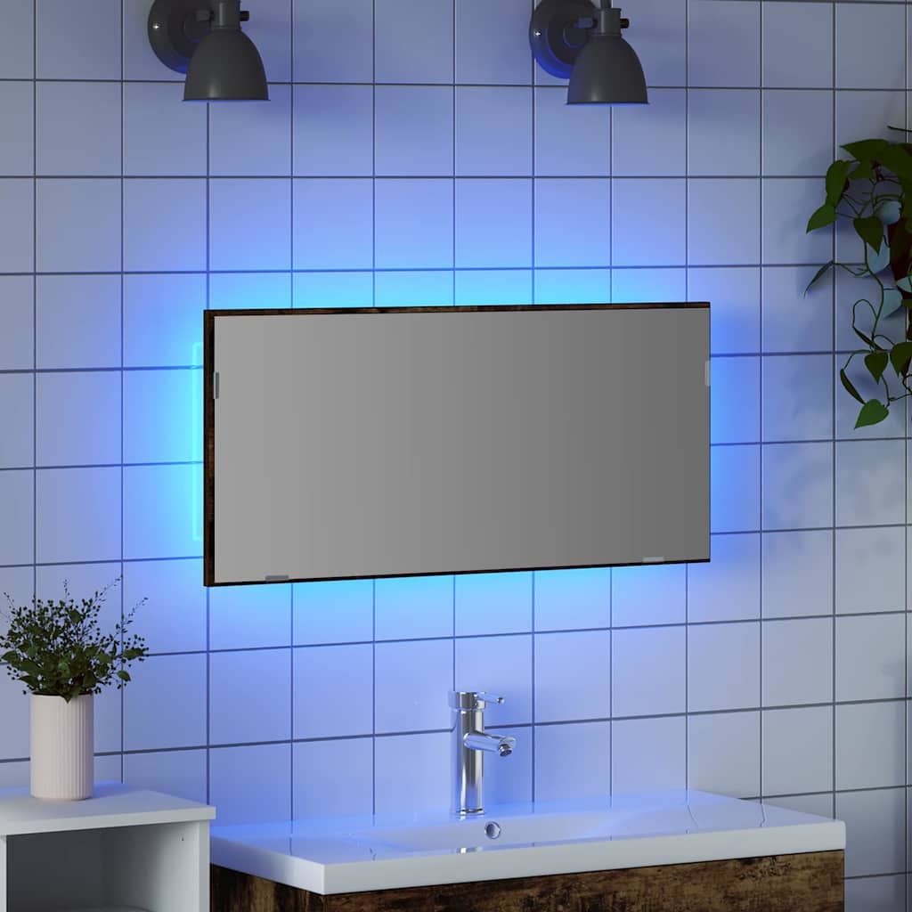 Καθρέφτης με φώτα λωρίδας LED Επιτοίχιο Καφέ 80 x 37 εκ. - Pakobazaar