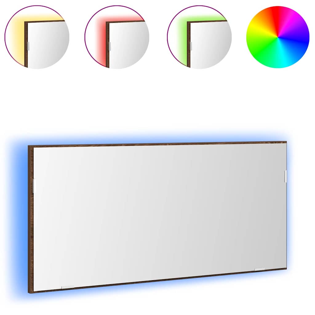 Καθρέφτης με φώτα λωρίδας LED Επιτοίχιο Καφέ δρυς 80 x 37 εκ. - Pakobazaar