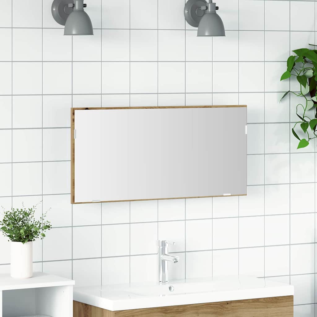 Καθρέφτης με φώτα λωρίδας LED artisan δρυς 80 x 37 εκ. - Pakobazaar