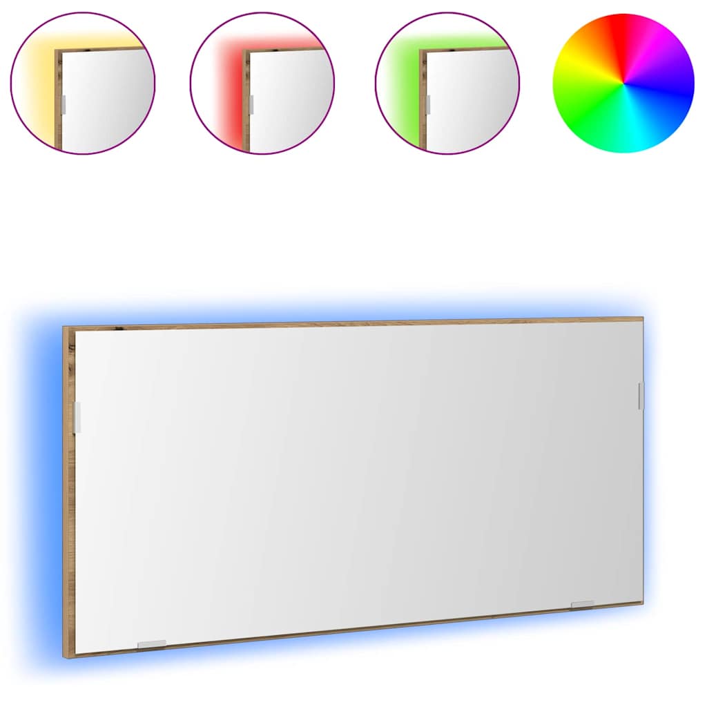 Καθρέφτης με φώτα λωρίδας LED artisan δρυς 80 x 37 εκ. - Pakobazaar