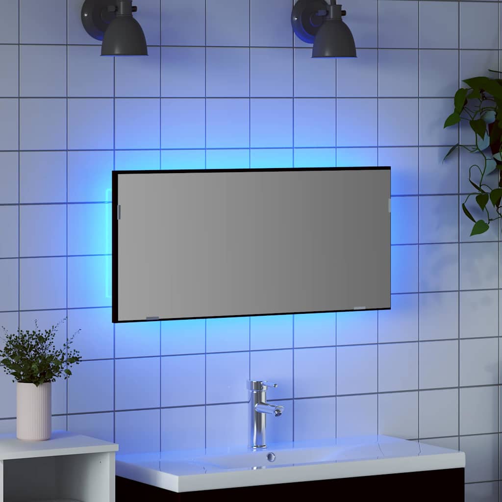 Καθρέφτης με φώτα λωρίδας LED Επιτοίχιο Μαύρη δρυς 80 x 37 εκ. - Pakobazaar