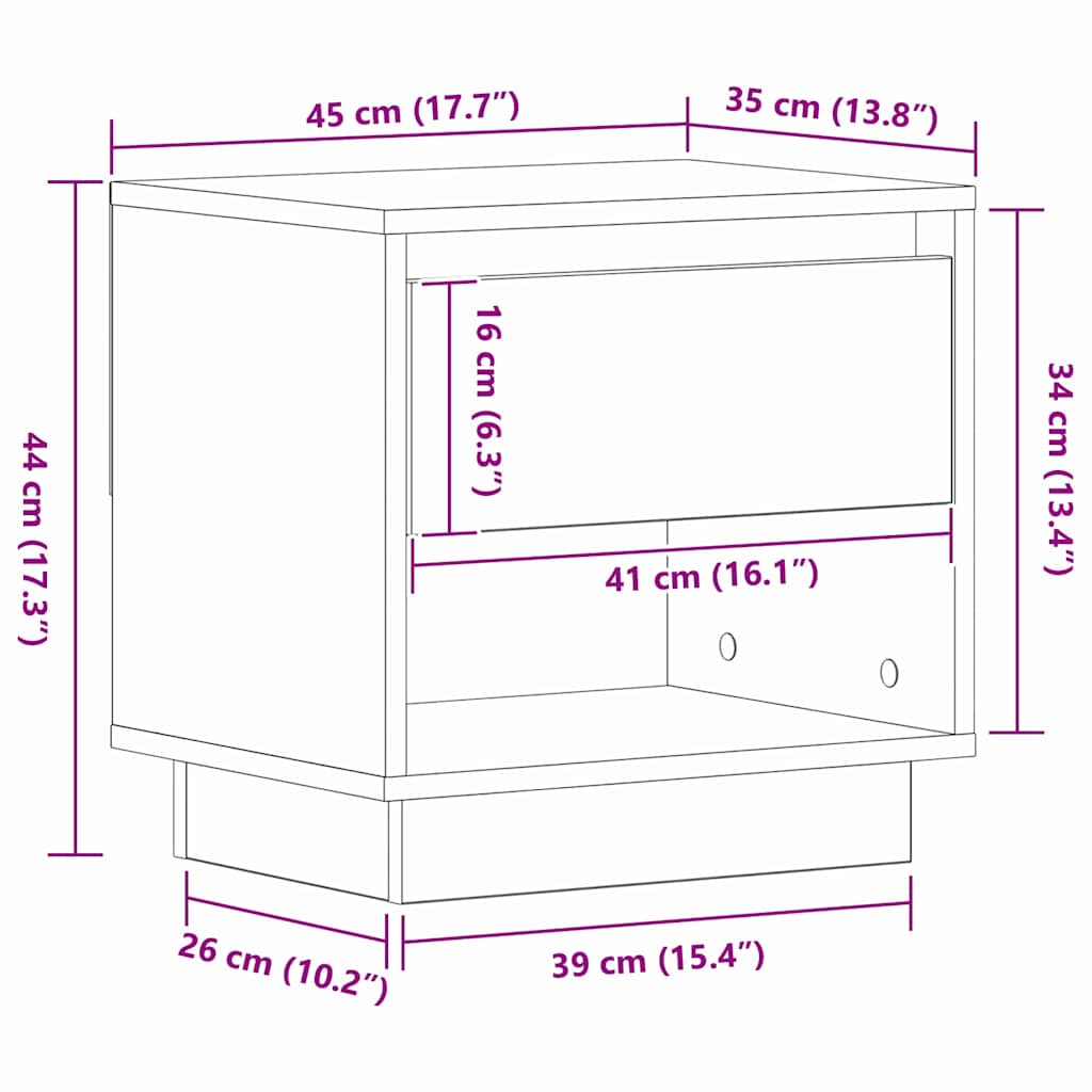 Κομοδίνο Μαύρη Οξυά 45 x 34 x 44 εκ Επεξεργασμένο ξύλο