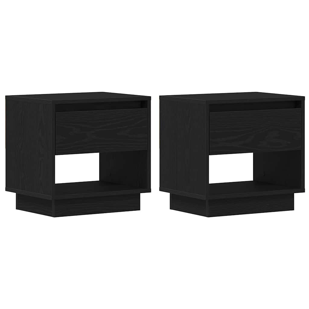 Κομοδίνο 2 pcs Μαύρη Οξυά 45 x 34 x 44 εκ Επεξεργασμένο ξύλο