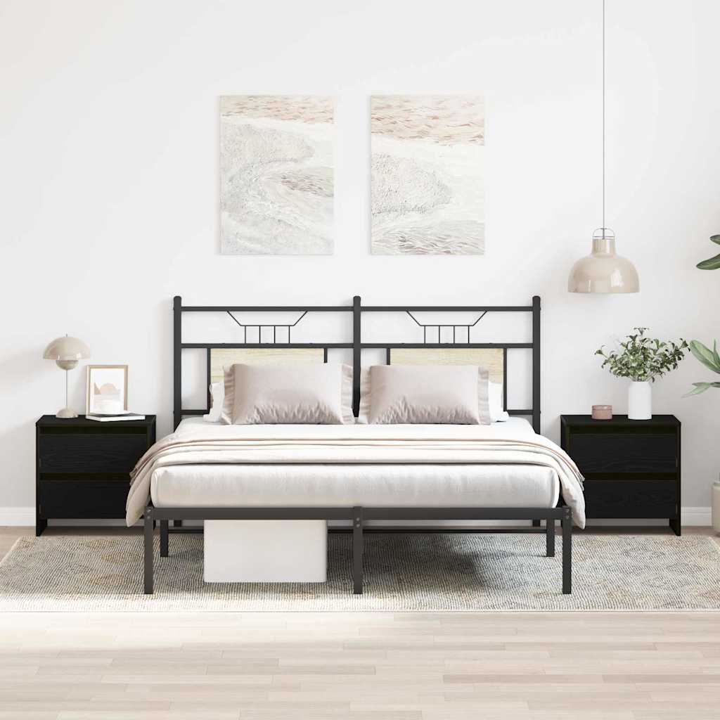 Κομοδίνο 2 pcs Μαύρη Οξυά 45 x 34 x 44,5 εκ Επεξεργασμένο ξύλο - Pakobazaar