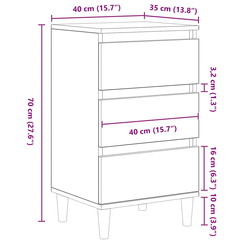 Κομοδίνο Παλιό ξύλο 40 x 35 x 70 εκ. Επεξεργασμένο ξύλο