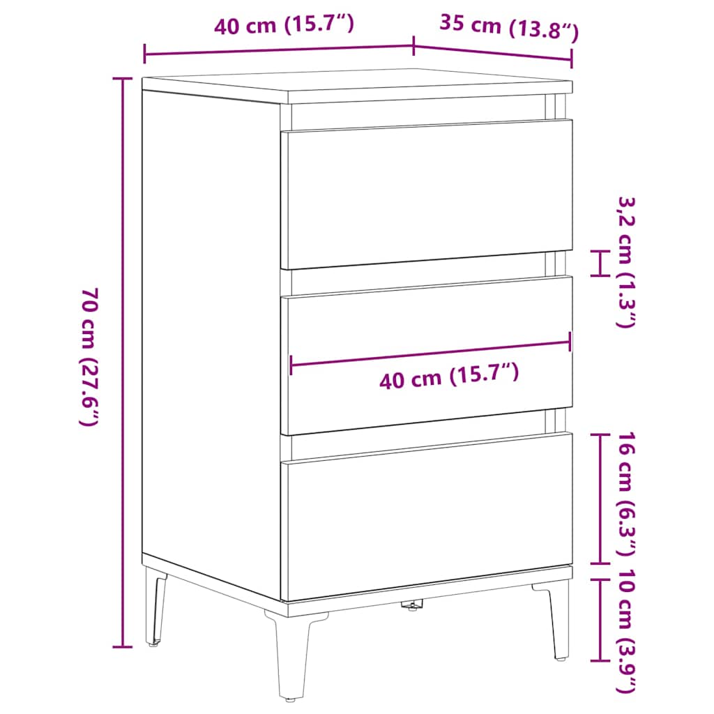 Κομοδίνο Μαύρη Οξυά 45 x 35 x 44 εκ. Επεξεργασμένο ξύλο