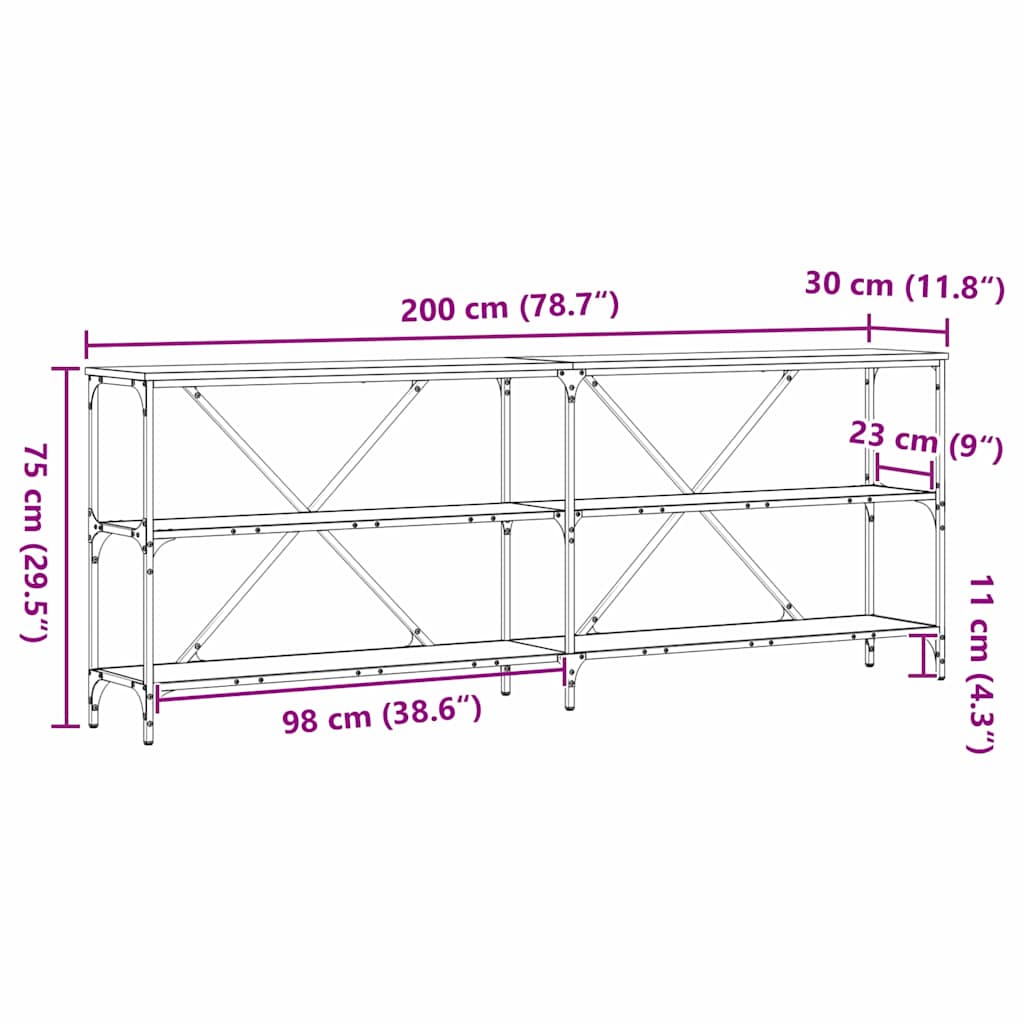 Τραπέζι κονσόλας με ράφι Μαύρη Οξυά 200 x 30 x 75 εκ.