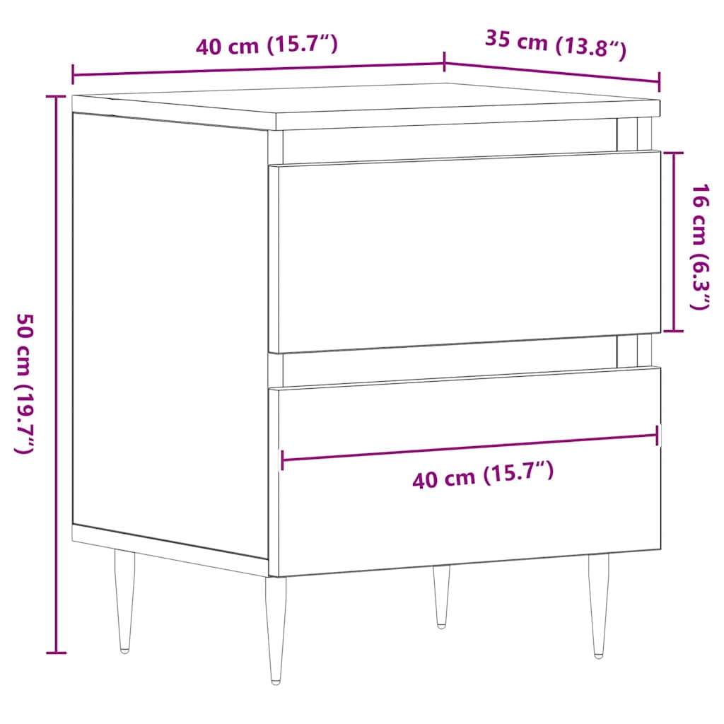 Κομοδίνο 2 pcs Παλιό ξύλο 40 x 35 x 50 εκ. Επεξεργασμένο ξύλο