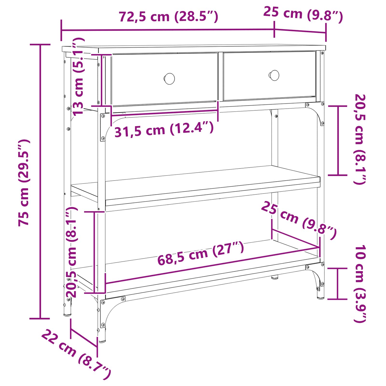 Τραπέζι κονσόλας με συρτάρι Artisan Oak 72.5 x 25 x 75 εκ. - Pakobazaar