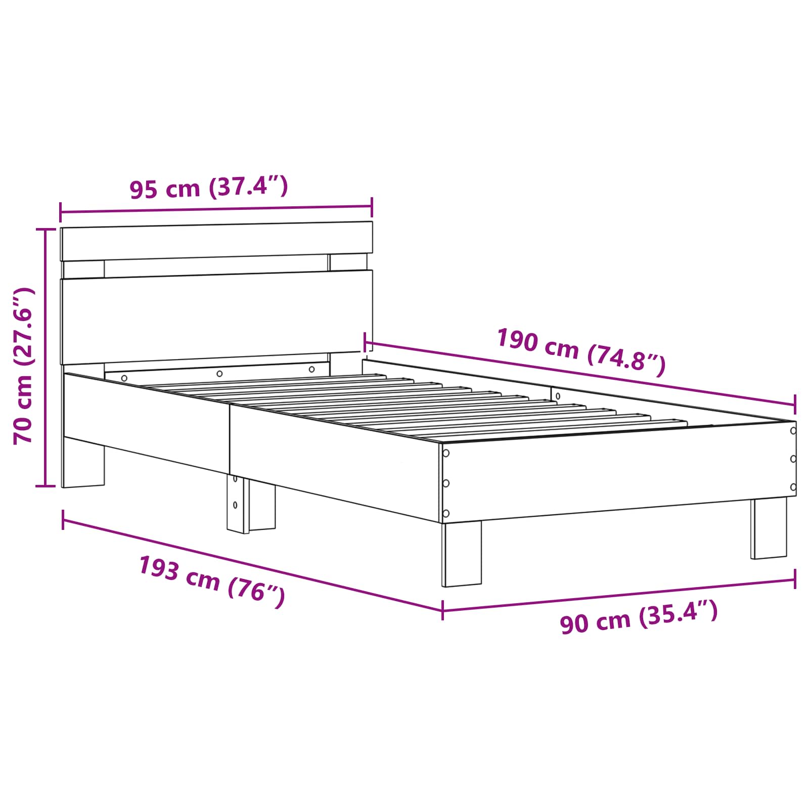 Σκελετός Κρεβατιού Παλιό ξύλο 90 x 190 cm Επεξεργασμένο ξύλο - Pakobazaar