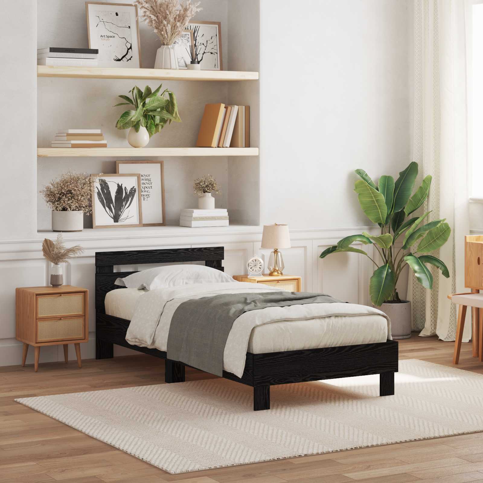Σκελετός Κρεβατιού Μαύρη Οξυά 75 x 190 cm Επεξεργασμένο ξύλο - Pakobazaar