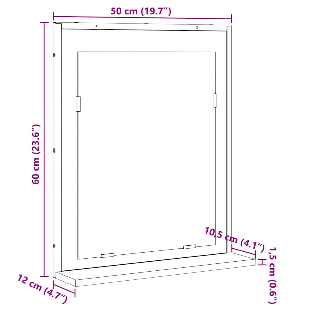 Καθρέφτης Μπάνιου με ράφι Επιτοίχιο Μαύρο 50 x 12 x 60 εκ - Pakobazaar