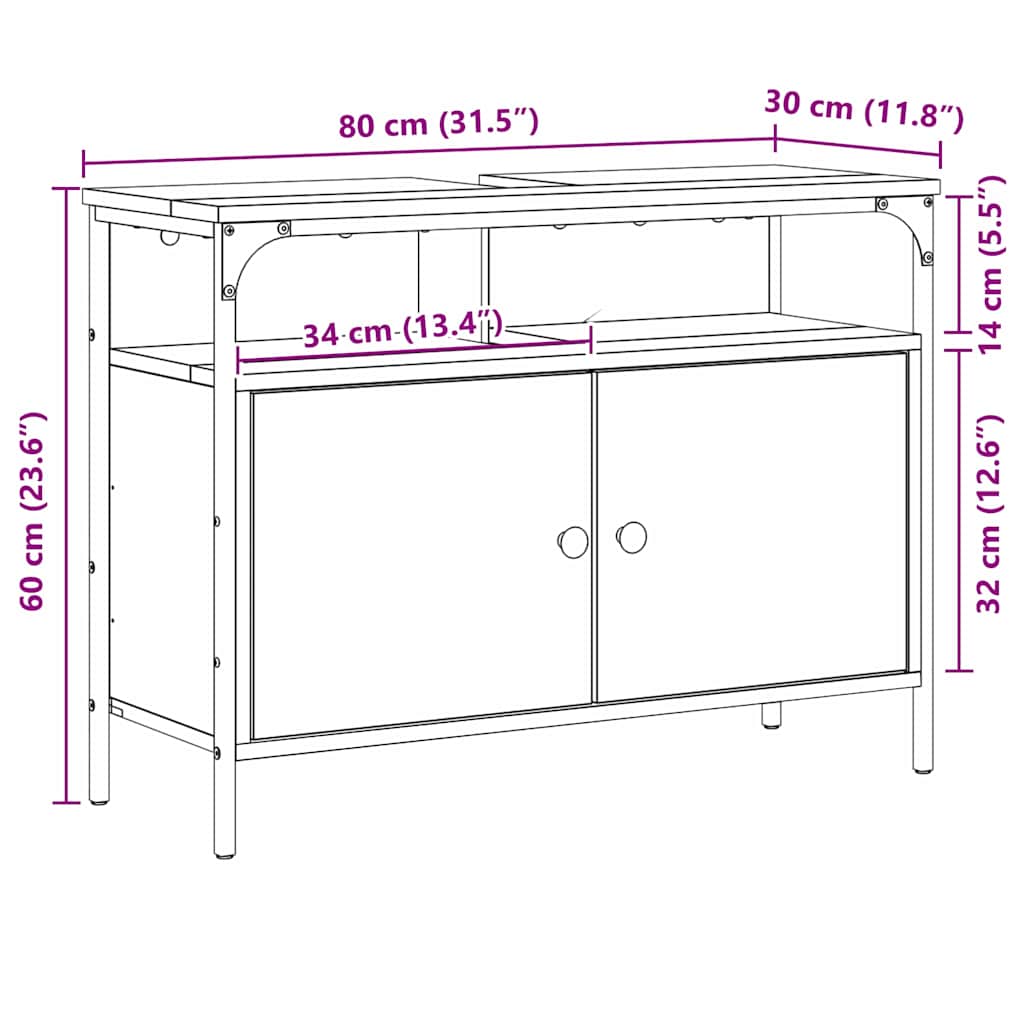 Ντουλάπα Νιπτήρα Mπάνιου με αποθήκευση Καφέ 80 x 30 x 60 cm