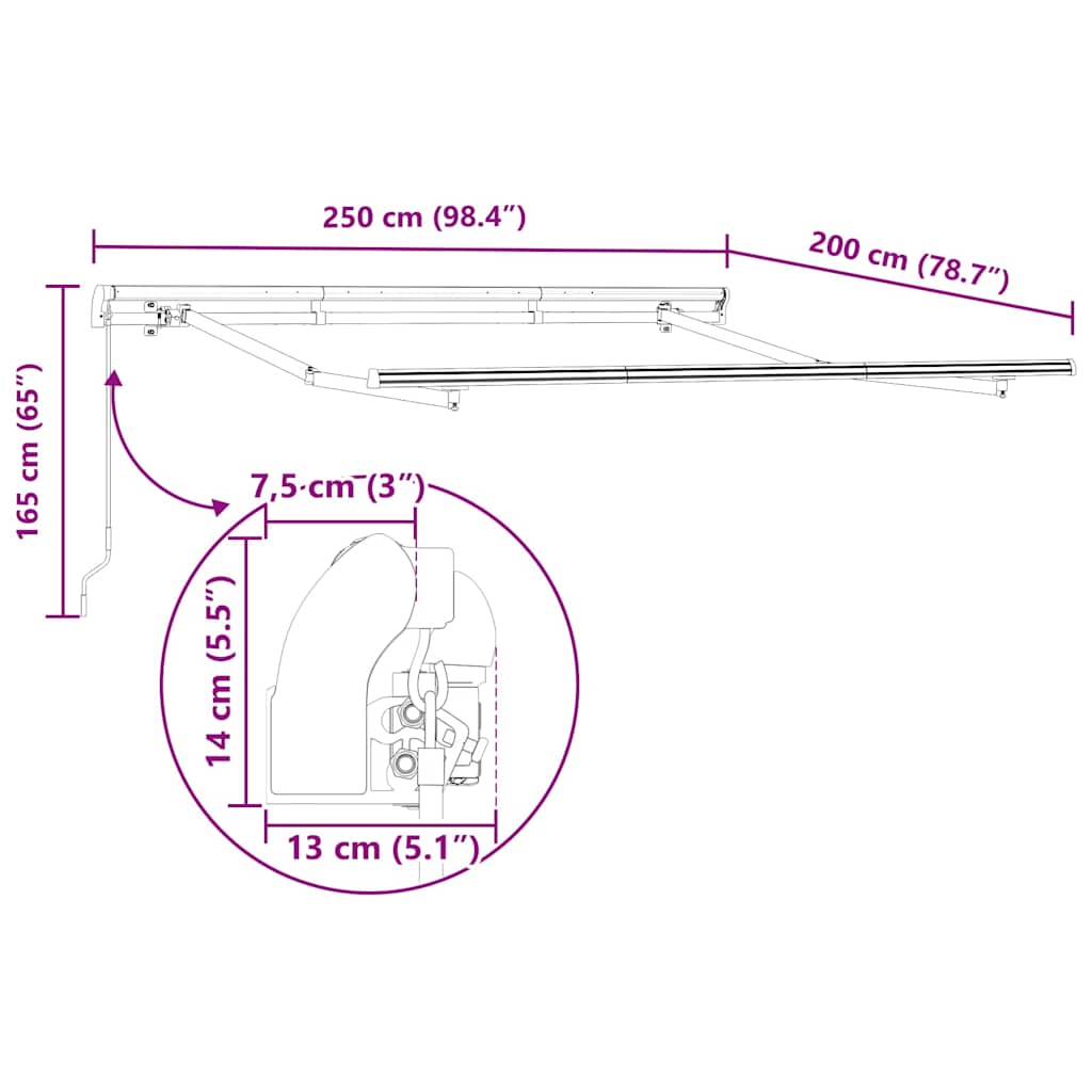 Αναδιπλούμενη τέντα Μαύρο 250 x 200 cm ύφασμα - Pakobazaar
