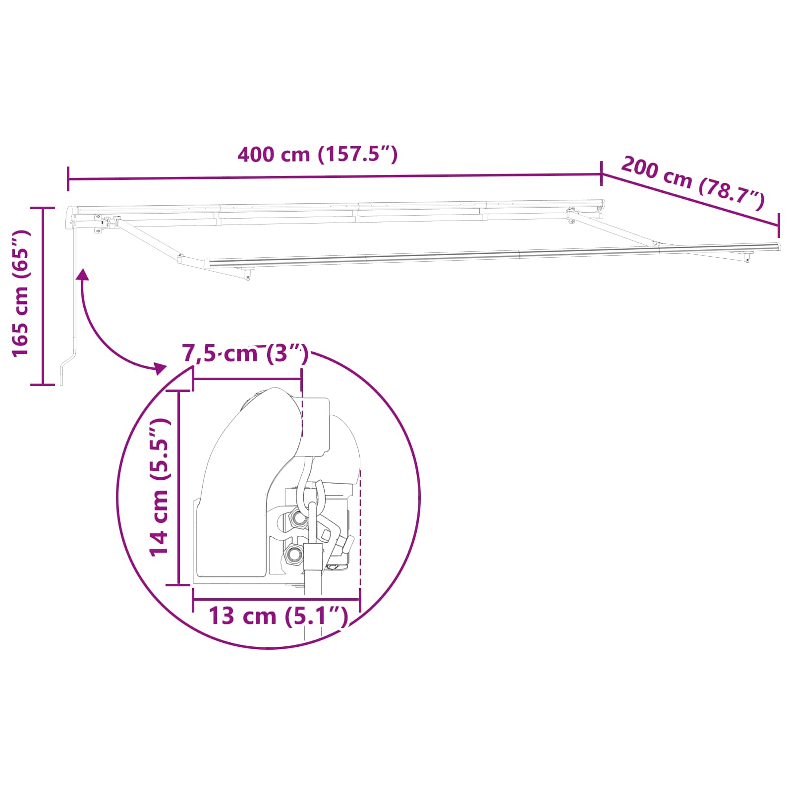 Αναδιπλούμενη τέντα Πορτοκαλί 400 x 200 cm ύφασμα - Pakobazaar