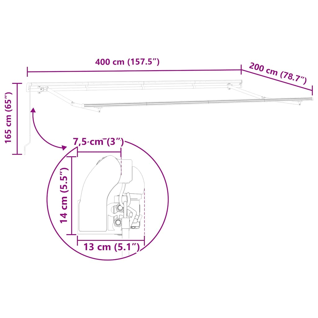 Αναδιπλούμενη τέντα Πολύχρωμο 400 x 200 cm ύφασμα - Pakobazaar