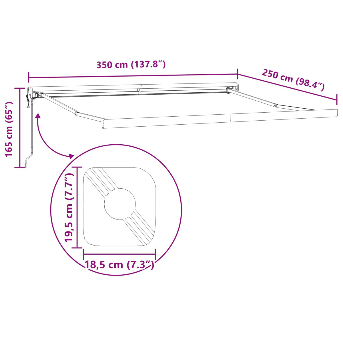 Αναδιπλούμενη τέντα Κόκκινο 350 x 250 x 165 εκ.