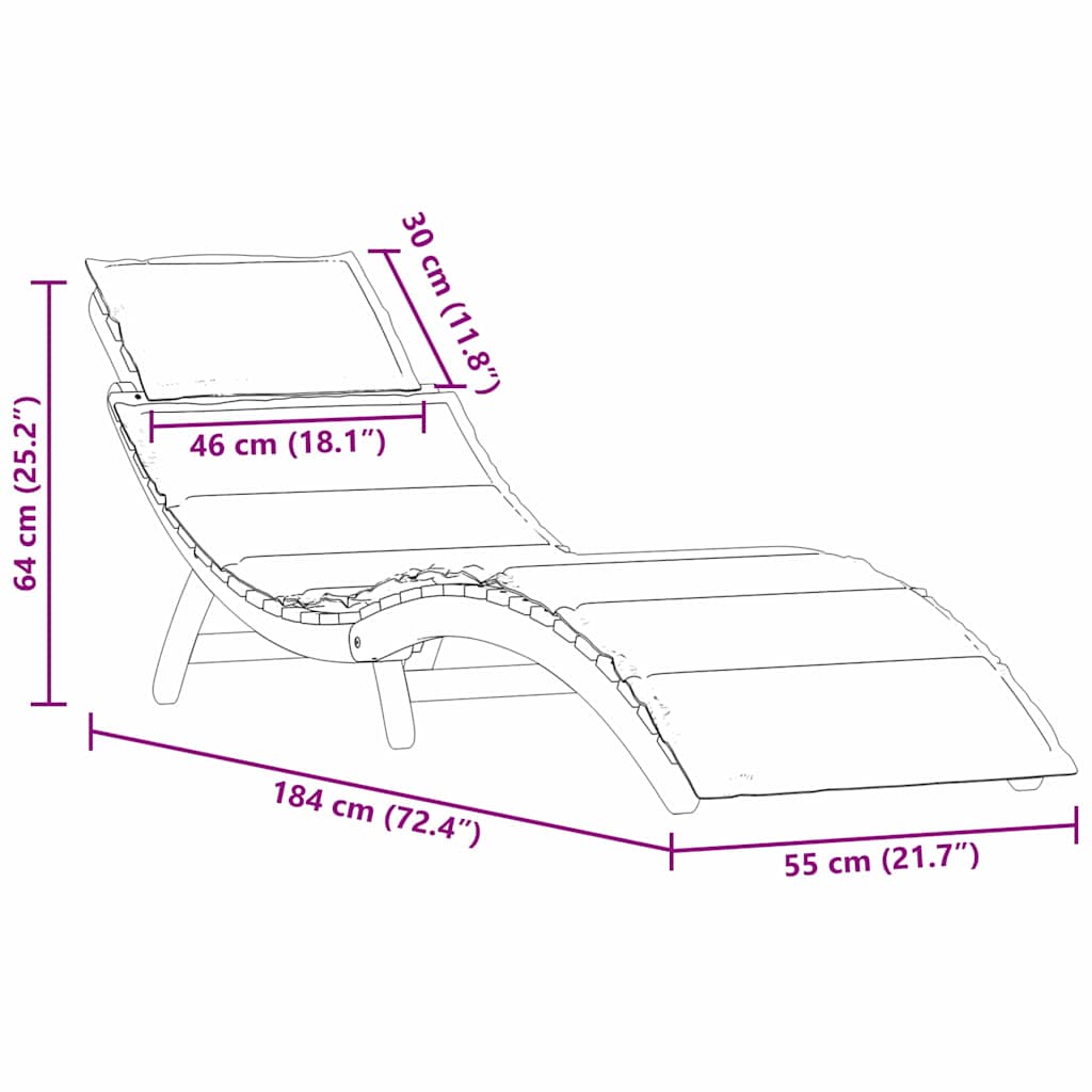 Ξαπλώστρα Ανοιχτό γκρι 55 x 184 x 64cm Στερεό Ξύλο Ακακίας