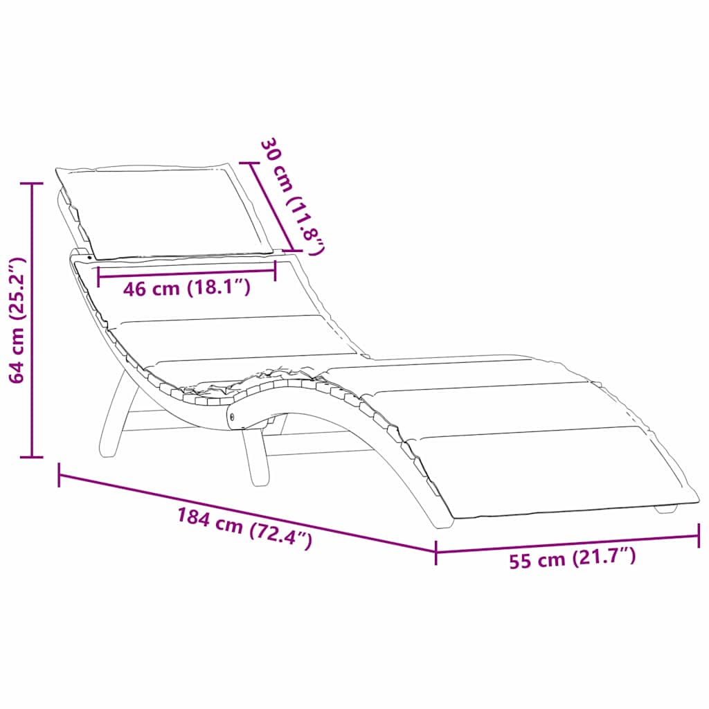 Ξαπλώστρα με μαξιλάρι 2 pcs Γκρι Στερεό Ξύλο Ακακίας