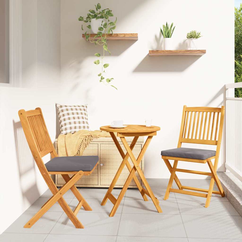Πτυσσόμενη Καρέκλα με μαξιλάρι 2 pcs Καφέ Μασίφ ξύλο ακακίας - Pakobazaar