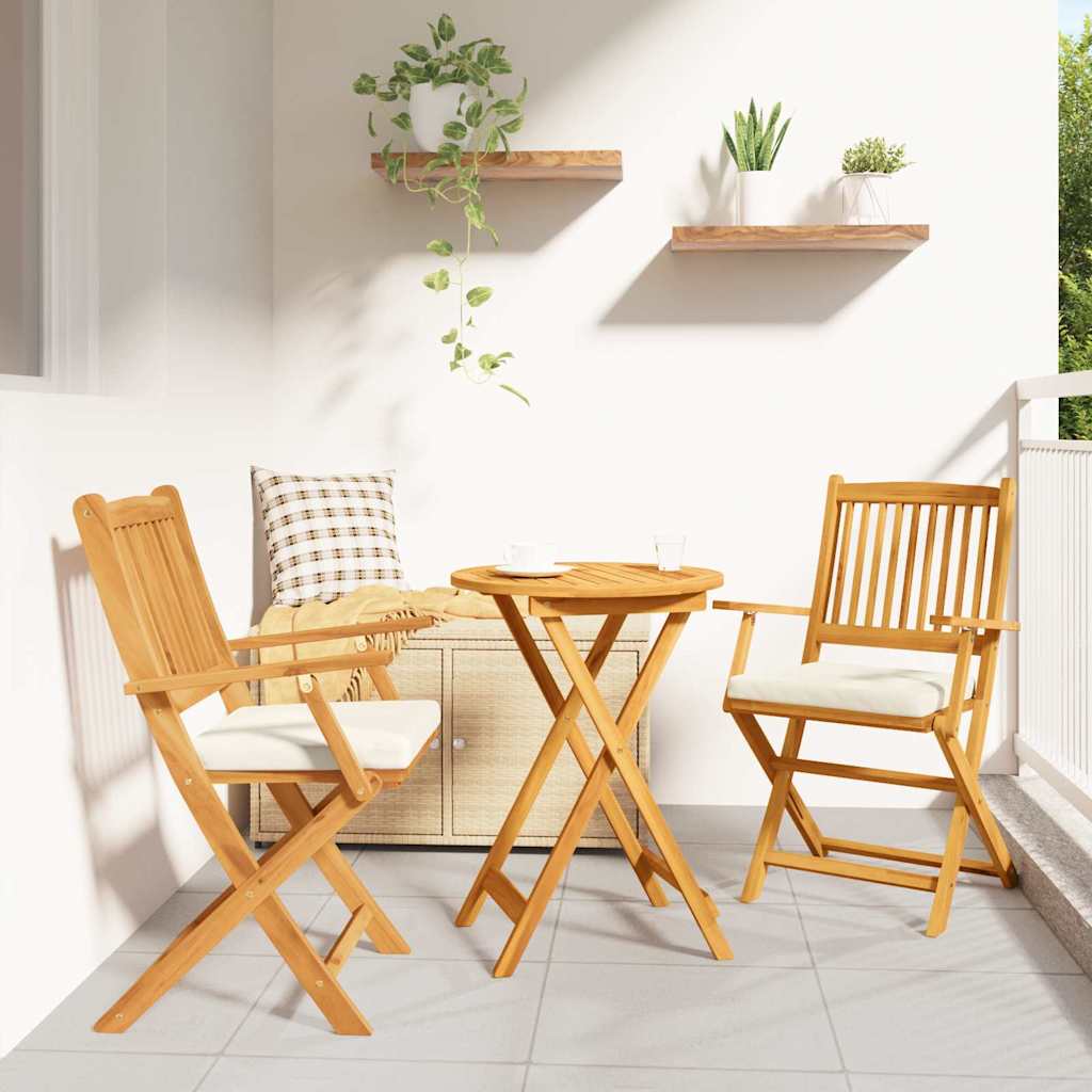 Πτυσσόμενη Καρέκλα με μαξιλάρι 2 pcs Καφέ Μασίφ ξύλο ακακίας - Pakobazaar