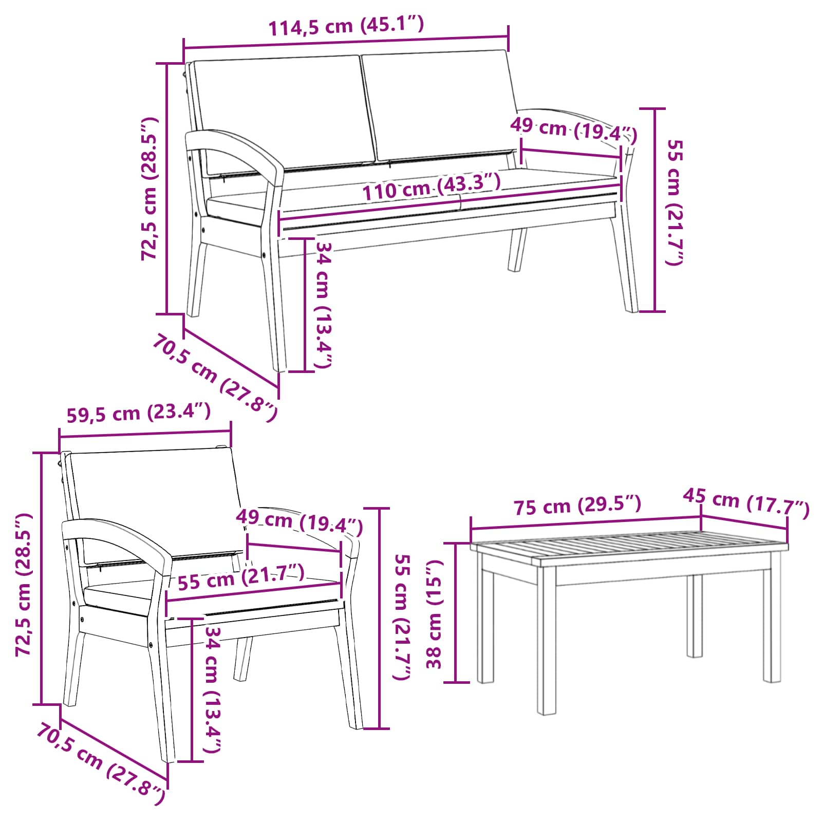 Σετ μπιστρό με μαξιλάρι 5 pcs Καφέ Πολυεστέρας