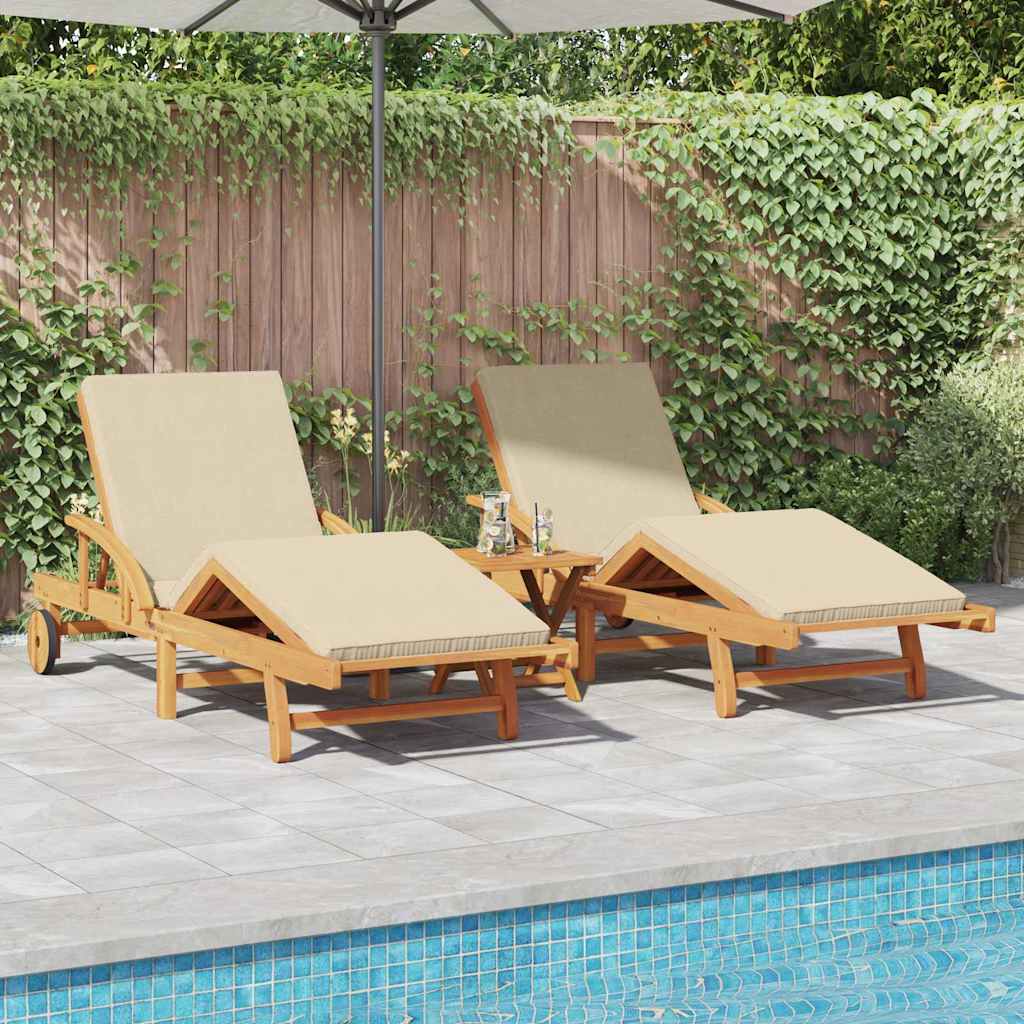 Ξαπλώστρα 2 pcs Μπεζ 200 x 67 x 84 εκ. Στερεό Ξύλο Ακακίας - Pakobazaar