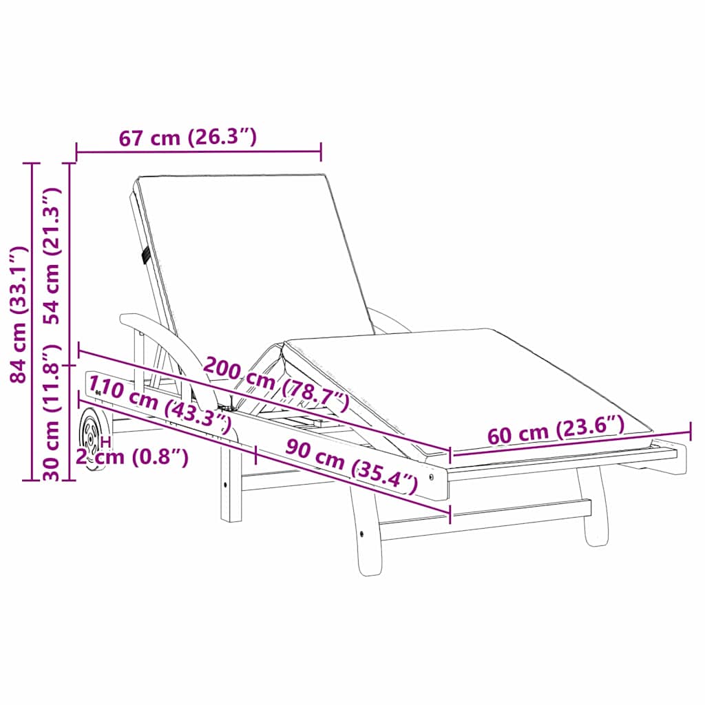 Ξαπλώστρα 2 pcs Taupe 200 x 67 x 84 εκ. Στερεό Ξύλο Ακακίας