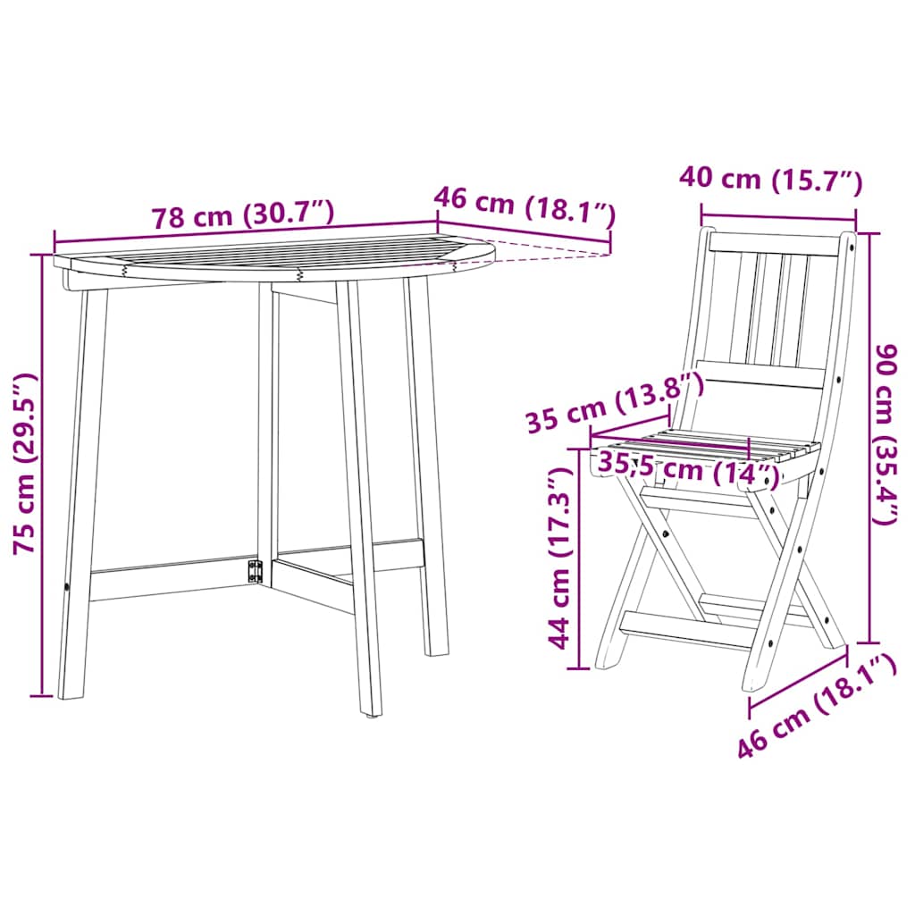Σέτ φαγητού για κήπο 3 pcs Μαύρο Στερεό Ξύλο Ακακίας - Pakobazaar