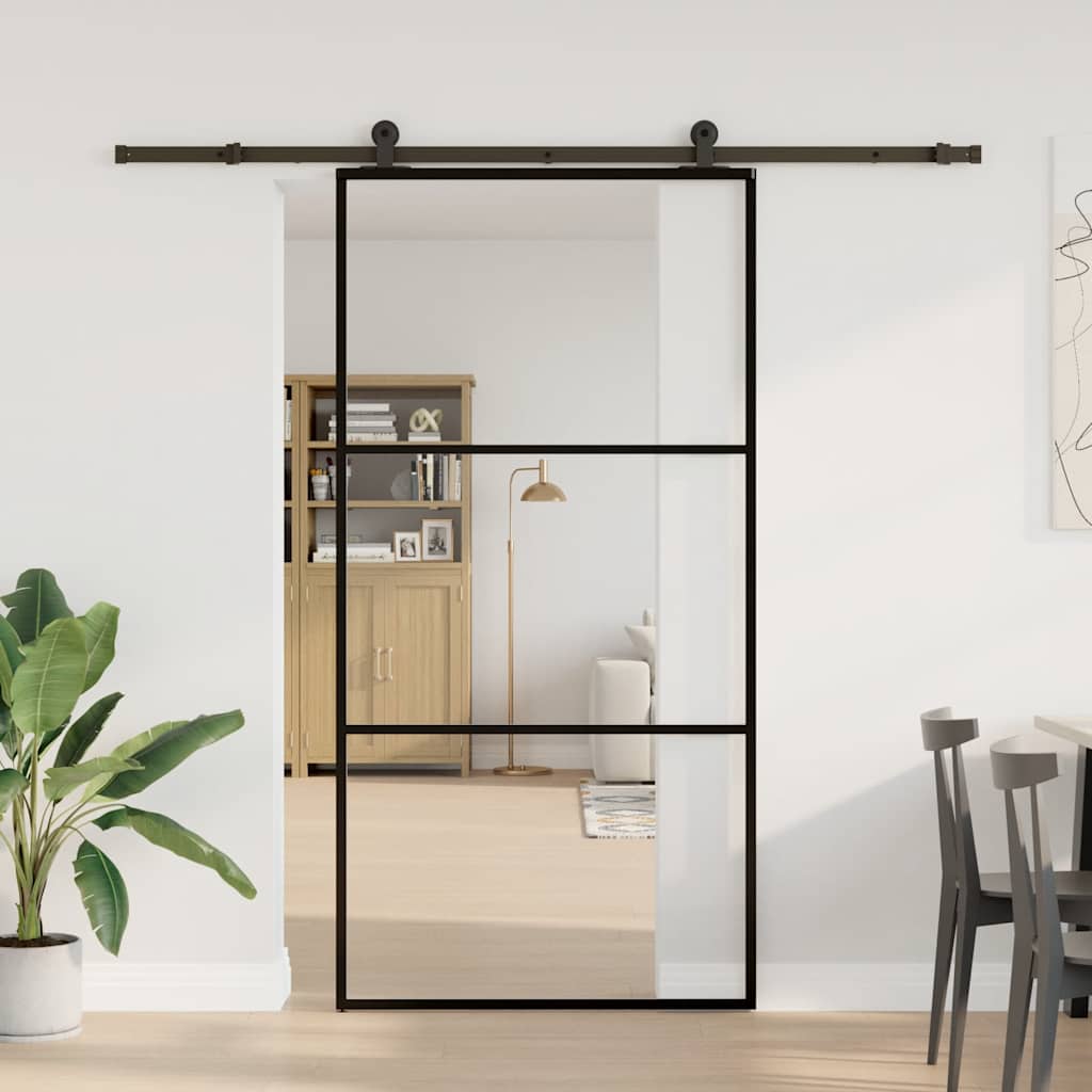 Συρόμενη πόρτα με σετ υλικού 102x205 cm ESG Γυαλί&Αλουμίνιο - Pakobazaar
