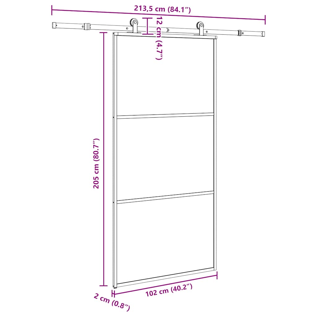 Συρόμενη πόρτα με σετ υλικού 102x205 cm ESG Γυαλί&Αλουμίνιο - Pakobazaar