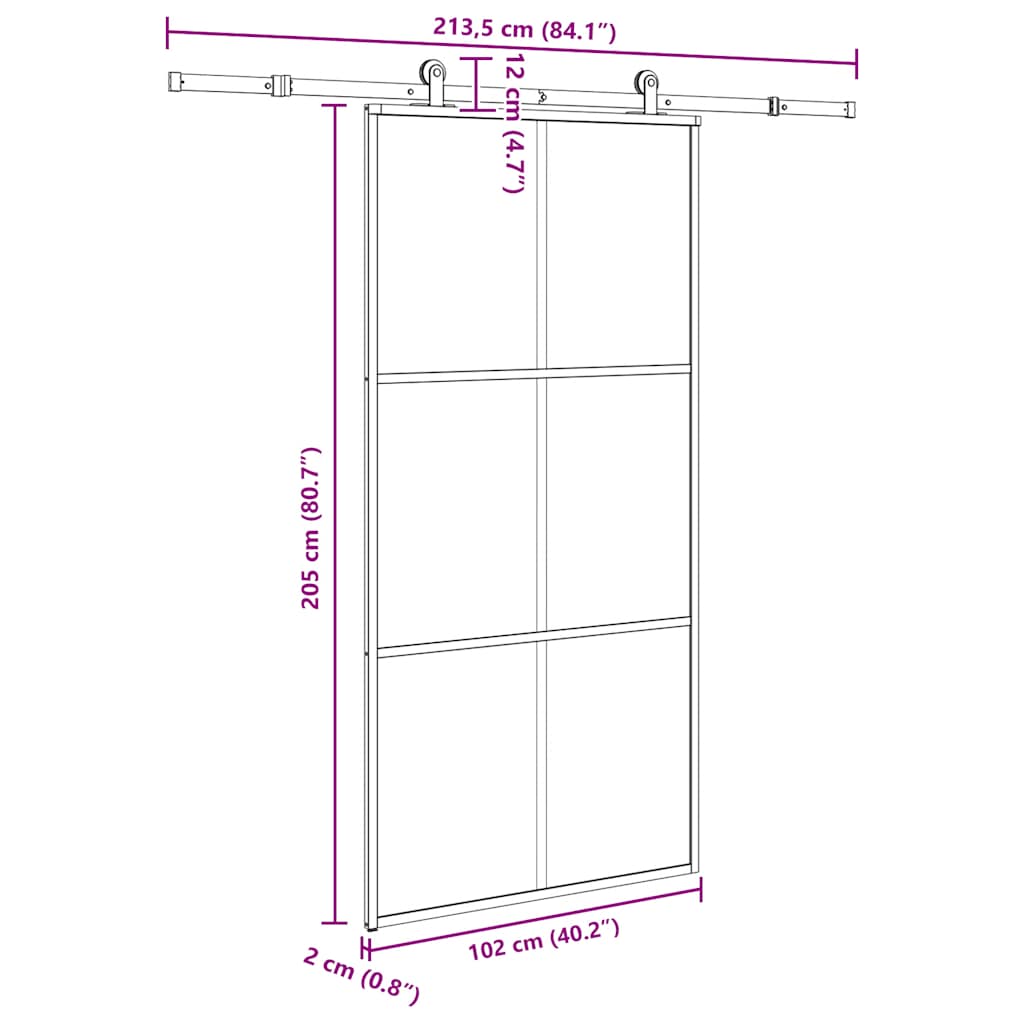 Συρόμενη πόρτα με σετ υλικού 102x205 cm ESG Γυαλί&Αλουμίνιο