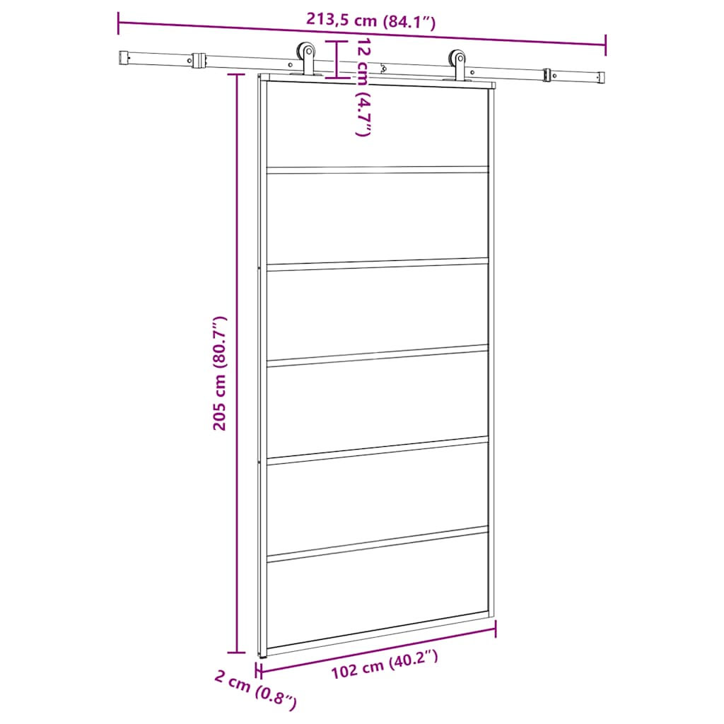 Συρόμενη πόρτα με σετ υλικού 102x205 cm ESG Γυαλί&Αλουμίνιο