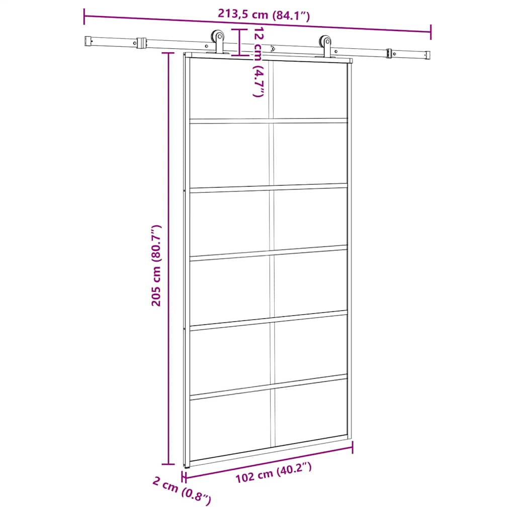 Συρόμενη πόρτα με σετ υλικού 102x205 cm ESG Γυαλί&Αλουμίνιο