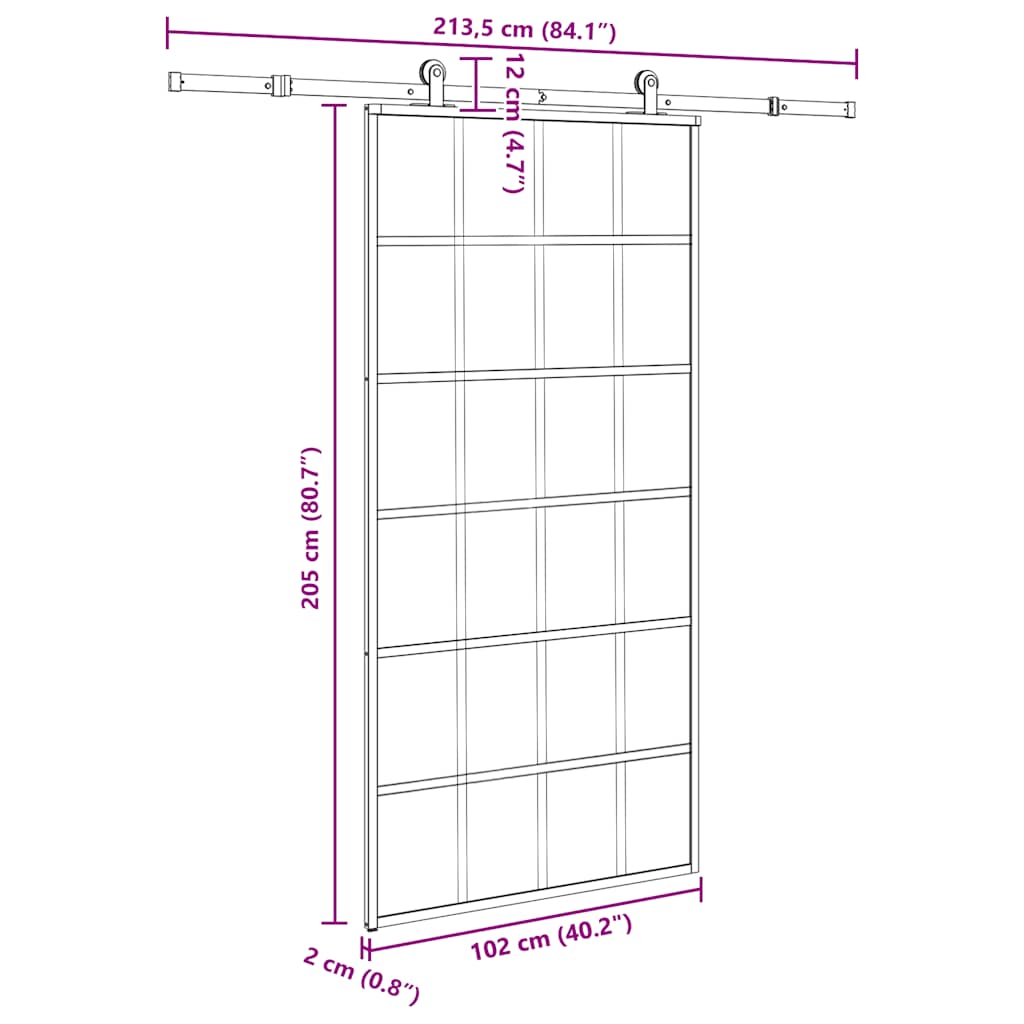 Συρόμενη πόρτα με σετ υλικού 102x205 cm ESG Γυαλί&Αλουμίνιο