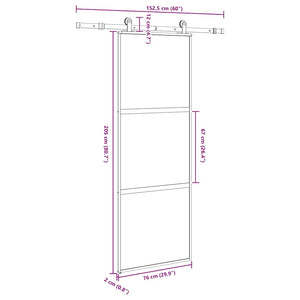 Συρόμενη πόρτα με σετ υλικού 76x205 cm από γυαλί&Αλουμίνιο - Pakobazaar