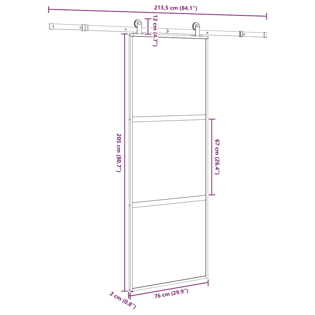 Συρόμενη πόρτα με σετ υλικού 76x205 cm από γυαλί&Αλουμίνιο - Pakobazaar