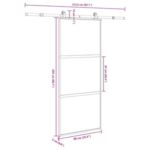 Συρόμενη πόρτα με σετ υλικού 90x205 cm από γυαλί&Αλουμίνιο - Pakobazaar