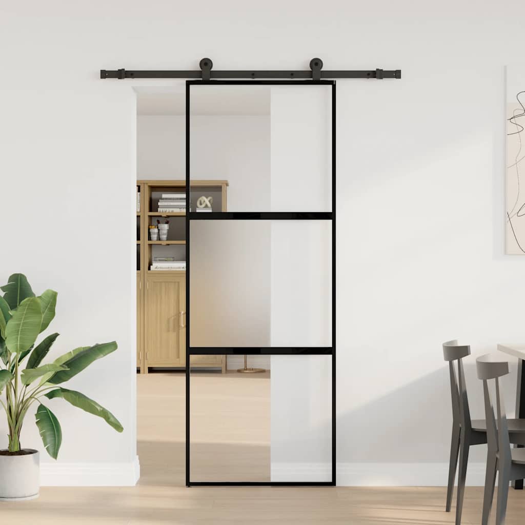 Συρόμενη πόρτα με σετ υλικού 76x205 cm από γυαλί&Αλουμίνιο - Pakobazaar