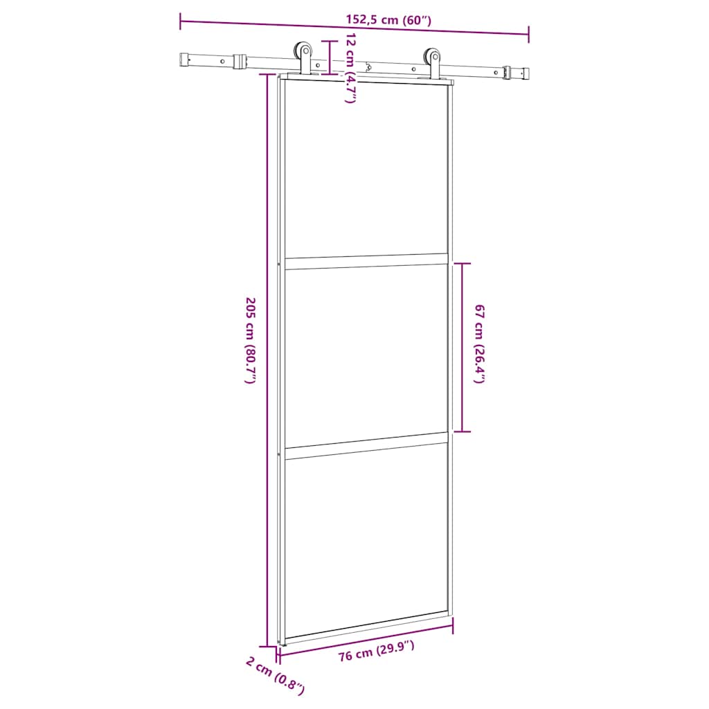 Συρόμενη πόρτα με σετ υλικού 76x205 cm από γυαλί&Αλουμίνιο - Pakobazaar