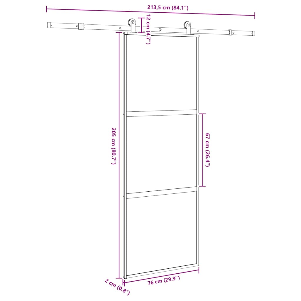 Συρόμενη πόρτα με σετ υλικού 76x205 cm από γυαλί&Αλουμίνιο - Pakobazaar