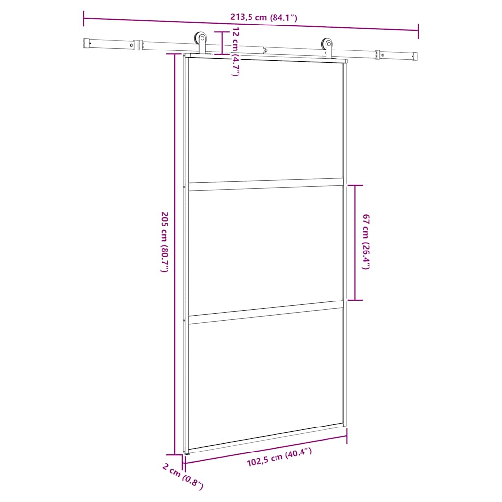 Συρόμενη πόρτα με σετ υλικού 102,5x205 cm από γυαλί&Αλουμίνιο