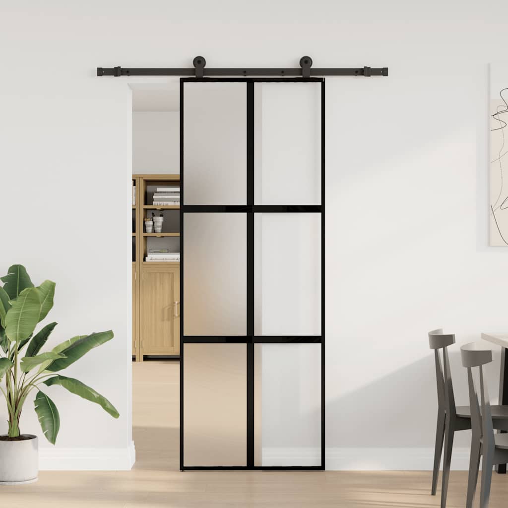 Συρόμενη πόρτα με σετ υλικού 76x205 cm από γυαλί&Αλουμίνιο