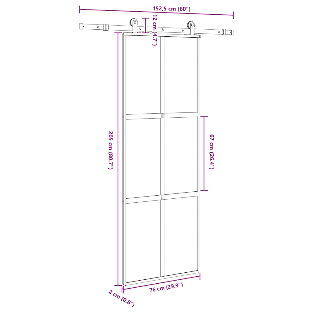 Συρόμενη πόρτα με σετ υλικού 76x205 cm από γυαλί&Αλουμίνιο