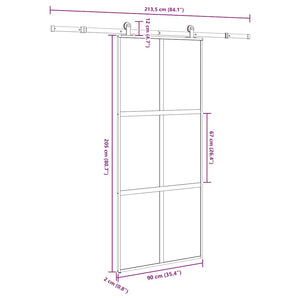 Συρόμενη πόρτα με σετ υλικού 90x205 cm από γυαλί&Αλουμίνιο - Pakobazaar