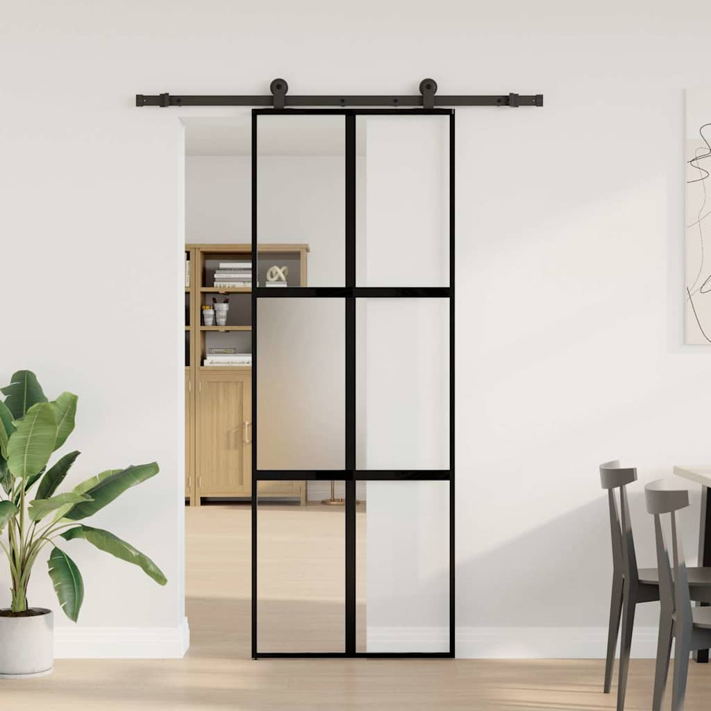 Συρόμενη πόρτα με σετ υλικού 76x205 cm από γυαλί&Αλουμίνιο - Pakobazaar